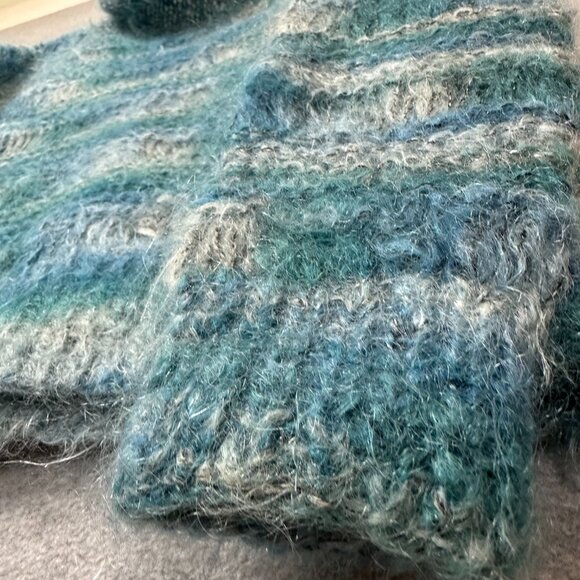 Vintage Bernat Klein Handmade Mohair Wool Teal Blue Green Sweater Med Scotland - Picture 5 of 11